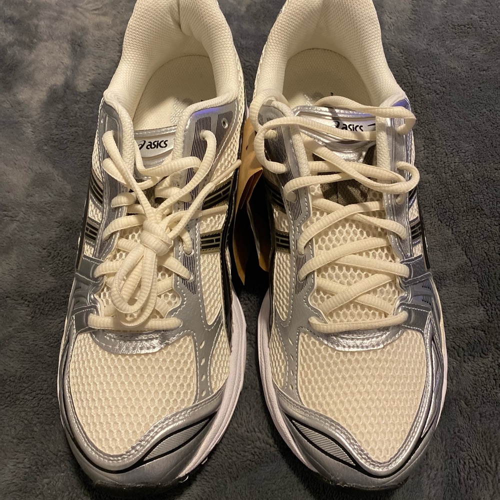 Asics White Silver Athletic Shoes with Breathable Mesh